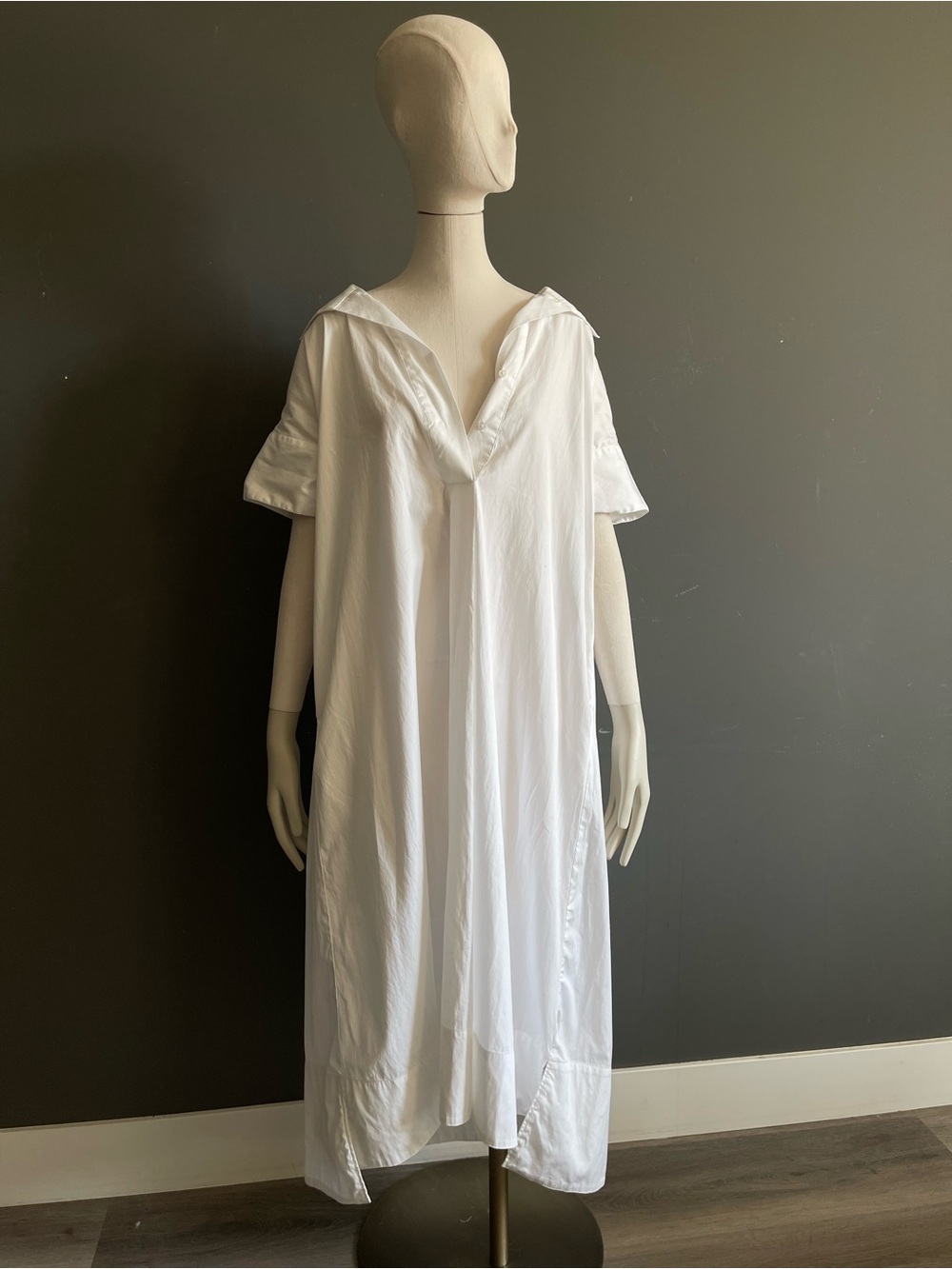 Banana Republic White Cotton Poplin Oversized Resort Trapeze Maxi Shirtdress M/L - Picture 2 of 11